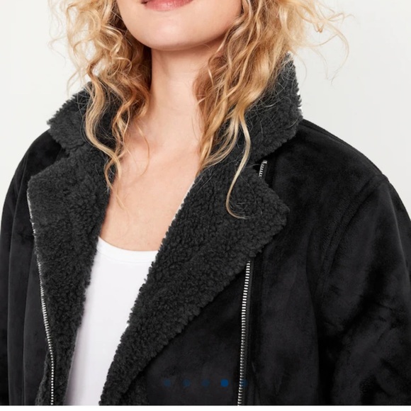 NWT OLD NAVY Faux-Suede Sherpa-Lined Moto Jacket Color Black SIZE XTRA SMALL - Picture 6 of 7